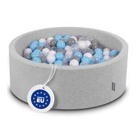 KiddyMoon 90X30cm/200 Balls ∅ 7Cm / 2.75In Baby Foam Ball Pit Made In EU, Light Grey:Grey/White/Transparent/Babyblue