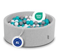 KiddyMoon 90X30cm/200 Balls ∅ 7Cm / 2.75In Baby Foam Ball Pit Made In EU, Light Grey:Grey/White/Turquoise