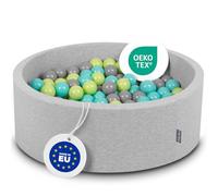 KiddyMoon 90X30cm/200 Balls ∅ 7Cm / 2.75In Baby Foam Ball Pit Made In EU, Light Grey:Light Green/Light Turquoise/Grey