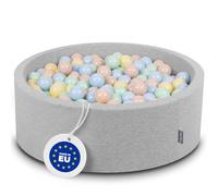 KiddyMoon 90X30cm/200 Balls ∅ 7Cm / 2.75In Baby Foam Ball Pit Made In EU, Light Grey:Pastel Beige/Pastel Blue/Pastel Yellow/Mint
