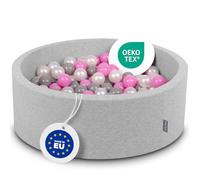 KiddyMoon 90X30cm/200 Balls ∅ 7Cm / 2.75In Baby Foam Ball Pit Made In EU, Light Grey:Pearl/Grey/Pink