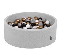 KiddyMoon 90X30cm/200 Balls ∅ 7Cm / 2.75In Baby Foam Ball Pit Made In EU, Light Grey:White/Grey/Black/Gold