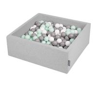 KiddyMoon 90X30cm/200 Balls ∅ 7Cm / 2.75In Square Baby Foam Ball Pit, Light Grey: White/Grey/Mint