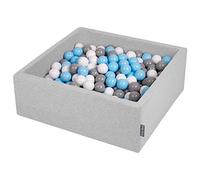 KiddyMoon 90X30cm/200 Balls ∅ 7Cm / 2.75In Square Baby Foam Ball Pit Made In EU, Light Grey:Grey/White/Babyblue