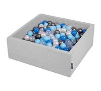 KiddyMoon 90X30cm/200 Balls ∅ 7Cm / 2.75In Square Baby Foam Ball Pit Made In EU, Light Grey:Pearl/Blue/Baby Blue/Transparent/Silver