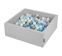 KiddyMoon 90X30cm/200 Balls ∅ 7Cm / 2.75In Square Baby Foam Ball Pit Made In EU, Light Grey:Pearl/Grey/Transparent/Baby Blue/Mint