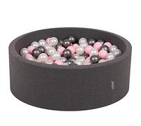 KiddyMoon 90X30cm/300 Balls ∅ 7Cm / 2.75In Baby Foam Ball Pit Made In EU, Dark Grey:Pearl/Light Pink/Silver