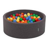 KiddyMoon 90X30cm/300 Balls ∅ 7Cm / 2.75In Baby Foam Ball Pit Made In EU, Dark Grey:Yellow/Green/Blue/Red/Orange