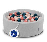 KiddyMoon 90X30cm/300 Balls ∅ 7Cm / 2.75In Baby Foam Ball Pit Made In EU, Light Grey:Dark Turquoise/Pastel Beige/Greygreen/Salmon Pink