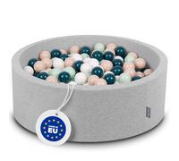 KiddyMoon 90X30cm/300 Balls ∅ 7Cm / 2.75In Baby Foam Ball Pit Made In EU, Light Grey:Dark Turquoise/Pastel Beige/White/Mint