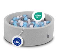 KiddyMoon 90X30cm/300 Balls ∅ 7Cm / 2.75In Baby Foam Ball Pit Made In EU, Light Grey:Grey/White/Transparent/Babyblue