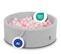 KiddyMoon 90X30cm/300 Balls ∅ 7Cm / 2.75In Baby Foam Ball Pit Made In EU, Light Grey:Light Pink/Pearl/Transparent