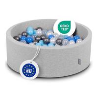 KiddyMoon 90X30cm/300 Balls ∅ 7Cm / 2.75In Baby Foam Ball Pit Made In EU, Light Grey:Pearl/Blue/Baby Blue/Transparent/Silver