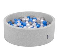 KiddyMoon 90X30cm/300 Balls ∅ 7Cm / 2.75In Baby Foam Ball Pit Made In EU, Light Grey:Pearl/Grey/Blue