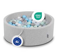 KiddyMoon 90X30cm/300 Balls ∅ 7Cm / 2.75In Baby Foam Ball Pit Made In EU, Light Grey:Pearl/Grey/Transparent/Baby Blue/Mint