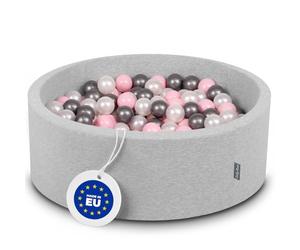KiddyMoon 90X30cm/300 Balls ∅ 7Cm / 2.75In Baby Foam Ball Pit Made In EU, Light Grey:Pearl/Light Pink/Silver