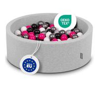 KiddyMoon 90X30cm/300 Balls ∅ 7Cm / 2.75In Baby Foam Ball Pit Made In EU, Light Grey:White/Black/Silver/Dark Pink