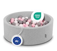 KiddyMoon 90X30cm/300 Balls ∅ 7Cm / 2.75In Baby Foam Ball Pit Made In EU, Light Grey:White/Grey/Light Pink