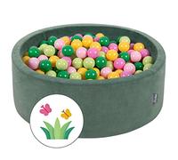 KiddyMoon Baby Ball Pit 90 X 30 Cm / 300 Balls 7 Cm Soft Foam For Infants And Toddlers From 8 Months Removable Cotton Cover, Spring: L.Green/Green/Yellow/Light Pink/Pink