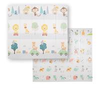 KiddyMoon Baby Play Mat Double-Sided Foam Mat for Kids Crawling Mat for Children Encourages Imagination Colourful Patterns Play Area Foldable Ideal for Indoors and Outdoors 180X200x1cm, Orange-Circus