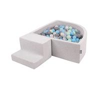 KiddyMoon Foam Playground For Kids With Quarter Angular Ballpit (100 Balls) Obstacle Course, Lightgrey:Pearl/Grey/Transparent/Babyblue/Mint