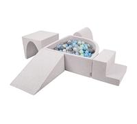 KiddyMoon Foam Playground For Kids With Quarter Angular Ballpit (200 Balls) Obstacle Course, Lightgrey:Pearl/Grey/Transparent/Babyblue/Mint