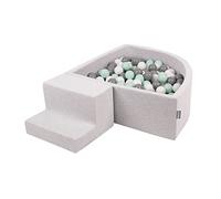 KiddyMoon Foam Playground For Kids With Quarter Angular Ballpit (200 Balls) Obstacle Course, Lightgrey:White/Grey/Mint