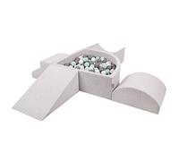 KiddyMoon Foam Playground For Kids With Quarter Angular Ballpit (200 Balls) Obstacle Course, Lightgrey:White/Grey/Mint