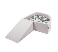 KiddyMoon Foam Playground For Kids With Quarter Angular Ballpit (200 Balls) Obstacle Course, Lightgrey:White/Grey/Mint