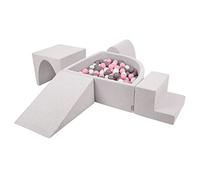 KiddyMoon Foam Playground For Kids With Quarter Angular Ballpit (300 Balls) Obstacle Course, Lightgrey:White/Grey/Powderpink
