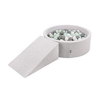 KiddyMoon Foam Playground For Kids With Round Ballpit (100 Balls ∅ 7Cm/2.75In) Soft Obstacles Course And Ball Pool Made In EU, Lightgrey:White/Grey/Mint