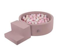 KiddyMoon Foam Playground For Kids With Round Ballpit (100 Balls ∅ 7Cm/2.75In) Soft Obstacles Course And Ball Pool, Heather: Pastel Beige/Powder Pink/Pearl