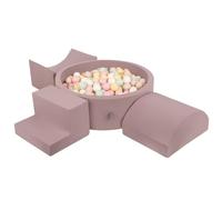 KiddyMoon Foam Playground For Kids With Round Ballpit (200 Balls ∅ 7Cm/2.75In) Soft Obstacles Course And Ball Pool, Heather: Pastel Beige/Pastel Yellow/White/Mint/Powder Pink