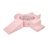 KiddyMoon Foam Playground For Kids With Round Ballpit (200 Balls ∅ 7Cm/2.75In) Soft Obstacles Course And Ball Pool, Made In The EU, Pink:Pastel Beige/Light Pink/Pearl