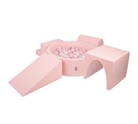 KiddyMoon Foam Playground For Kids With Round Ballpit (200 Balls ∅ 7Cm/2.75In) Soft Obstacles Course And Ball Pool, Made In EU, Pink:Powder Pink/Pearl/Transparent