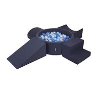 KiddyMoon Foam Playground For Kids With Round Ballpit (200 Balls ∅ 7Cm/2.75In) Soft Obstacles Course And Ball Pool, Made In The EU, Darkblue:Babyblue/Blue/Pearl