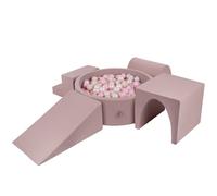 KiddyMoon Foam Playground For Kids With Round Ballpit (200 Balls ∅ 7Cm/2.75In) Soft Obstacles Course And Ball Pool, Heather: Pastel Beige/Powder Pink/Pearl