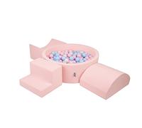 KiddyMoon Foam Playground For Kids With Round Ballpit (200 Balls ∅ 7Cm/2.75In) Soft Obstacles Course And Ball Pool, Made In The EU, Pink:Babyblue/Powder Pink/Pearl