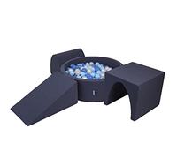 KiddyMoon Foam Playground For Kids With Round Ballpit (200 Balls ∅ 7Cm/2.75In) Soft Obstacles Course And Ball Pool, Darkblue:Babyblue/Blue/Pearl