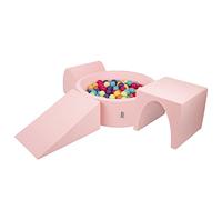KiddyMoon Foam Playground For Kids With Round Ballpit (200 Balls ∅ 7Cm/2.75In) Soft Obstacles Course And Ball Pool, Pink:Lgreen/Yellow/Turquoise/Orange/Dpink/Purple