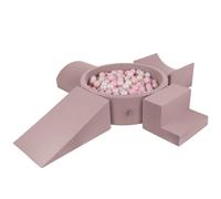KiddyMoon Foam Playground For Kids With Round Ballpit (200 Balls ∅ 7Cm/2.75In) Soft Obstacles Course And Ball Pool, Heather: Pastel Beige/Powder Pink/Pearl