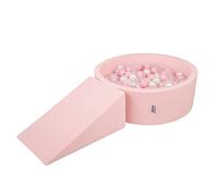 KiddyMoon Foam Playground For Kids With Round Ballpit (200 Balls ∅ 7Cm/2.75In) Soft Obstacles Course And Ball Pool Made In EU, Pink:Powder Pink/Pearl/Transparent