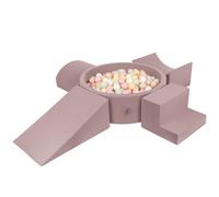 KiddyMoon Foam Playground For Kids With Round Ballpit (200 Balls ∅ 7Cm/2.75In) Soft Obstacles Course And Ball Pool, Heather: Pastel Beige/Pastel Yellow/White/Mint/Powder Pink