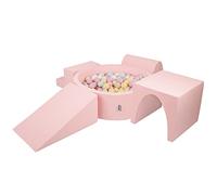 KiddyMoon Foam Playground For Kids With Round Ballpit (300 Balls ∅ 7Cm/2.75In) Soft Obstacles Course And Ball Pool, Made In EU, Pink:Pastel Beige/Pastel Yellow/White/Mint/Light Pink