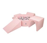 KiddyMoon Foam Playground For Kids With Round Ballpit (300 Balls ∅ 7Cm/2.75In) Soft Obstacles Course And Ball Pool, Made In EU, Pink:Pearl/Grey/Transparent/Powder Pink