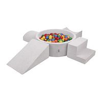 KiddyMoon Foam Playground For Kids With Round Ballpit (300 Balls ∅ 7Cm/2.75In) Soft Obstacles Course And Ball Pool, Made In The EU, Lightgrey:Yellow/Green/Blue/Red/Orange