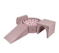 KiddyMoon Foam Playground For Kids With Round Ballpit (300 Balls ∅ 7Cm/2.75In) Soft Obstacles Course And Ball Pool, Heather: Pastel Beige/Powder Pink/Pearl