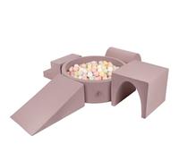 KiddyMoon Foam Playground For Kids With Round Ballpit (300 Balls ∅ 7Cm/2.75In) Soft Obstacles Course And Ball Pool, Heather: Pastel Beige/Pastel Yellow/White/Mint/Powder Pink