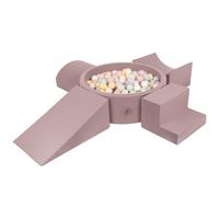 KiddyMoon Foam Playground For Kids With Round Ballpit (300 Balls ∅ 7Cm/2.75In) Soft Obstacles Course And Ball Pool, Heather: Pastel Blue/Pastel Yellow/White/Mint/Powder Pink
