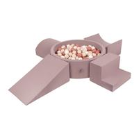 KiddyMoon Foam Playground For Kids With Round Ballpit (300 Balls ∅ 7Cm/2.75In) Soft Obstacles Course And Ball Pool, Heather: Pastel Beige-Salmon-White